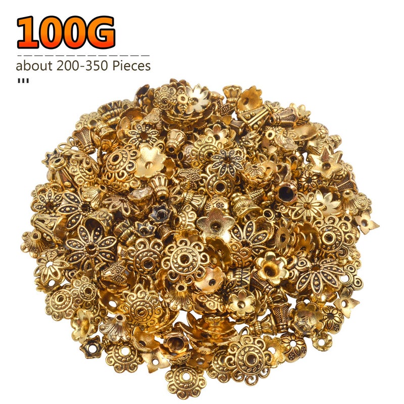 BronaGrand 100 Gram(About 250-350pcs) Bali Style Jewelry Making Metal Bead Caps Deluxe New Mix,Antique Gold - Image 2